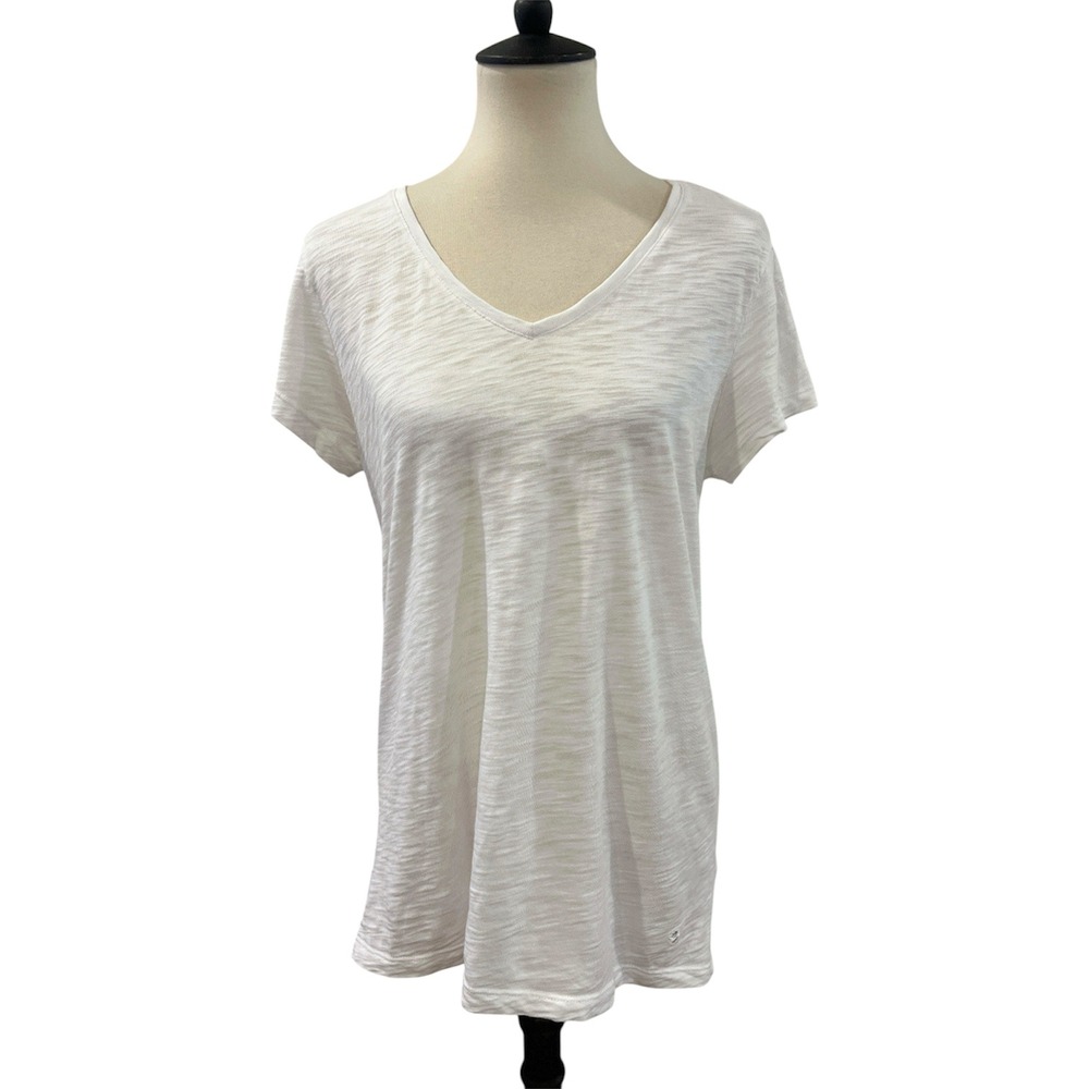 Erin Gray Short Sleeve CYA V-Neck Pima Cotton Tee Burnout White Sz L